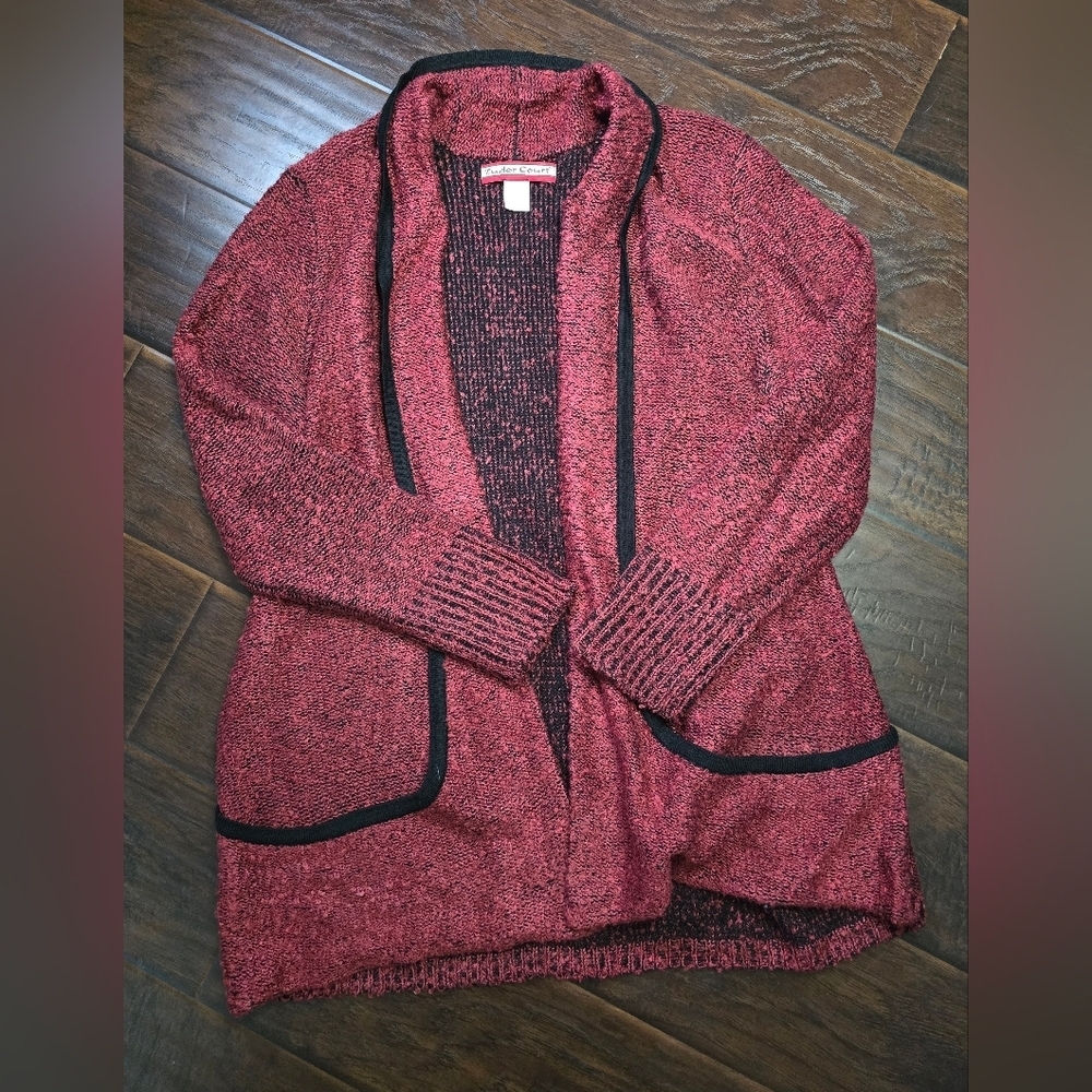 Tudor Court Womens Long Sleeve Open Front Red Black Cardigan Sweater XL